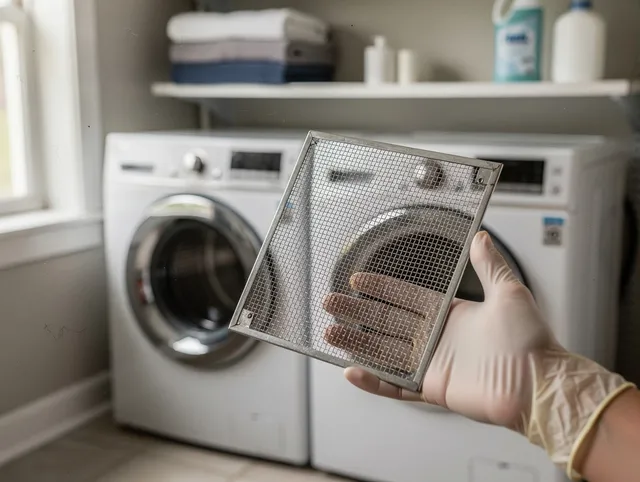Mayfield Heights Dryer Vent Cleaning specialist performing detailed lint trap cleaning service in Mayfield Heights