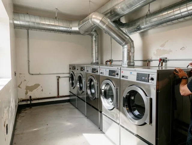 Mayfield Heights Dryer Vent Cleaning team performing large-scale commercial dryer vent cleaning in Mayfield Heights