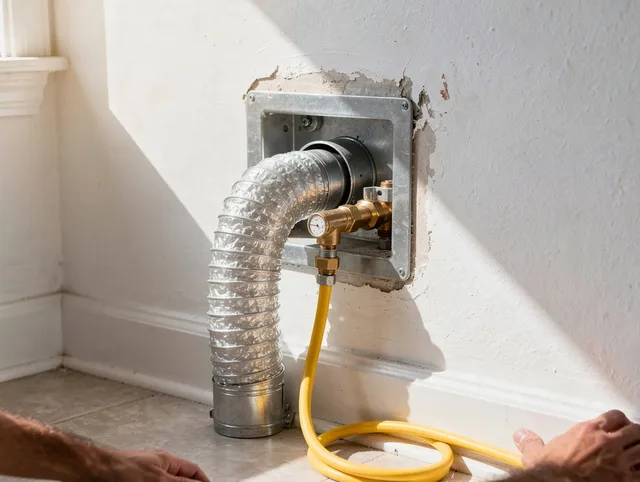 Mayfield Heights Dryer Vent Cleaning certified technician performing specialized gas dryer vent cleaning in Mayfield Heights